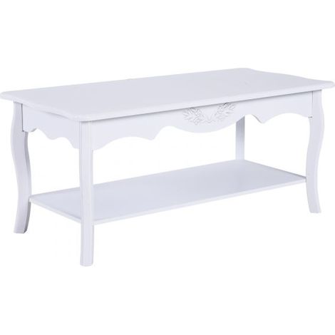 EASYCOMFORT Tavolino da Salotto con Ampio Ripiano Portaoggetti Inferiore in Legno, 94x44x43cm, Bianco