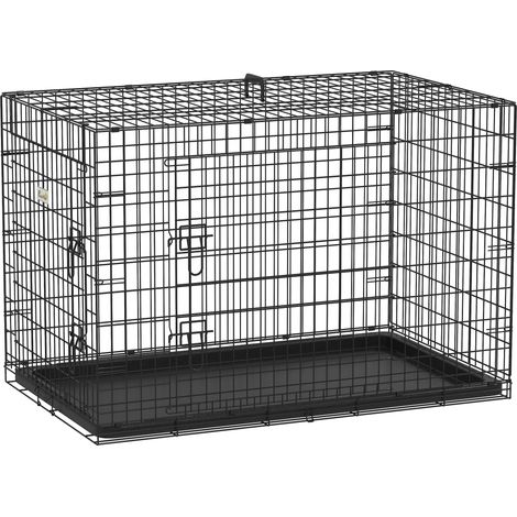 Faltbare Hundetransportbox aus Stahl mit 2 abschließbaren Türen, 106 x 71,5 x 76 cm (L x B x H), schwarz