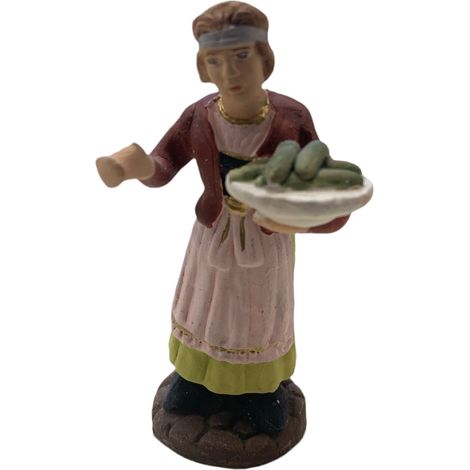 Donna con zucchine statuetta in terracotta artigianale per presepe napoletano da h 7 cm