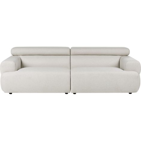Sofá de 3 plazas tapizado de tela reposabrazos reposacabezas fácil de limpiar estilo moderno blanco crema Hovden