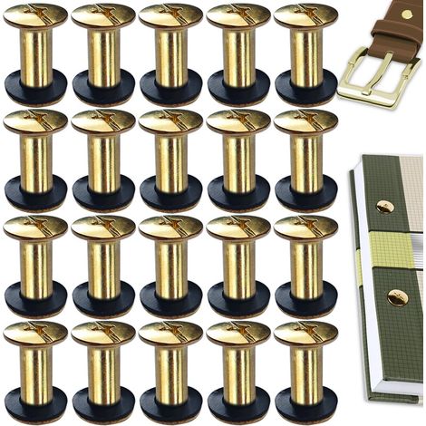20 Kits Vis Chicago Screws,M512mm Vis de Livre,Rivet a Visser de remplacement en métal pour sacs, livres, colliers, sacs à dos, laisses de chien, laisses (Or) (1/5)