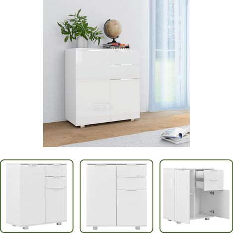 Meuble chambre -  Buffet Blanc brillant 71 x 35 x 80 cm Bois d'ingénierie (1/5)