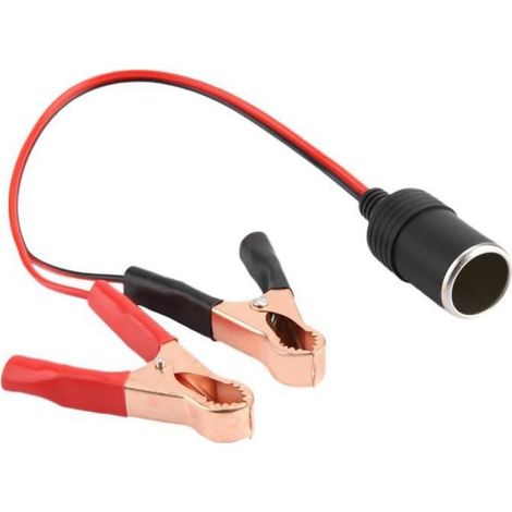 Adaptateur Prise Allume-Cigare Femelle - Câble à Pince pour Batterie Automobile - 12 V à 24 V - 10 A - 35 cm