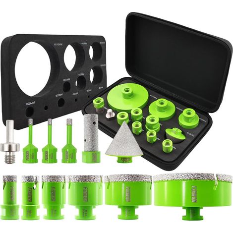 Forets Carrelage Diamant Trépans - M14 Jeu de scie à carreaux Jeu de 12 mèches diamantées 6/6/8/20/25/35/50/68/110mm+20F+50B+adaptateur pour le carrelage la porcelaine le granit le marbre (1/5)