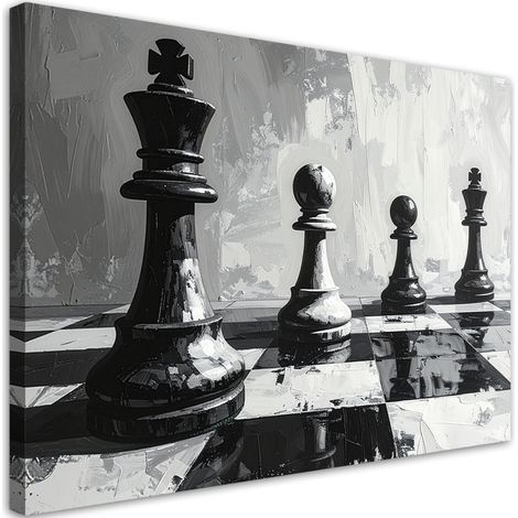 Impresión de Imagen, Ajedrez 3D Rey Peones Abstracción en blanco y negro, 30x20 (1/5)