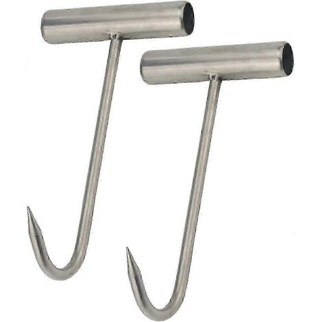 Lot de 2 crochets en T en acier inoxydable avec poignées en T pour désosser la viande (outils de cuisine, boucherie, restaurant et barbecue).