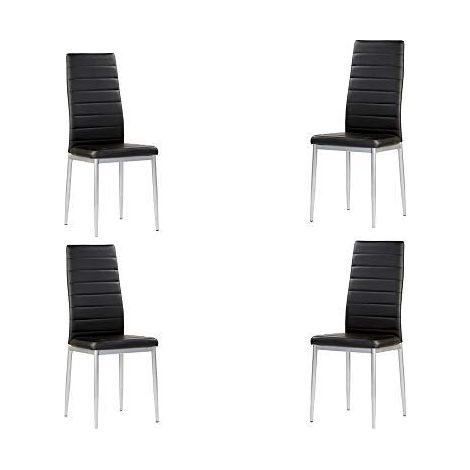 MOMMA HOME Set de 4 Sillas - Modelo Rene - Color Negro/Plata - Material Ecopiel/Metal - Medidas 41 x 47 x 98 cm (1/5)