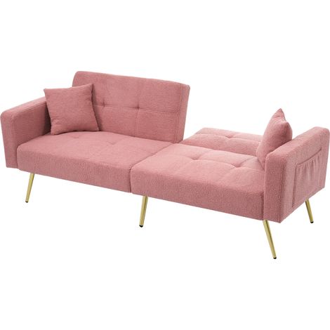 Hauss Spole – Canapé convertible rose 2 places – Dossier réglable – Tissu laine d'agneau – Pieds dorés – Dimensions 175×64×72cm (1/5)