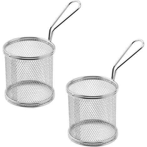 2 Stück Frittierkörbe aus Lebensmittelechtem Edelstahl 304 Hitzebeständig mit Griffen Runde (1/5)
