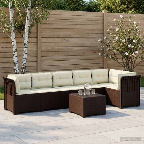 vidaXL Sofá de Jardín para 6 Personas con Cojines Estilo Rattan PP (1/5)