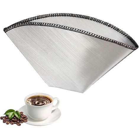 Filtro per caffè riutilizzabile in acciaio inox, cono fisso in metallo per 4-6 tazze con rete a maglie fini, filtro pieghevole senza carta (1/5)