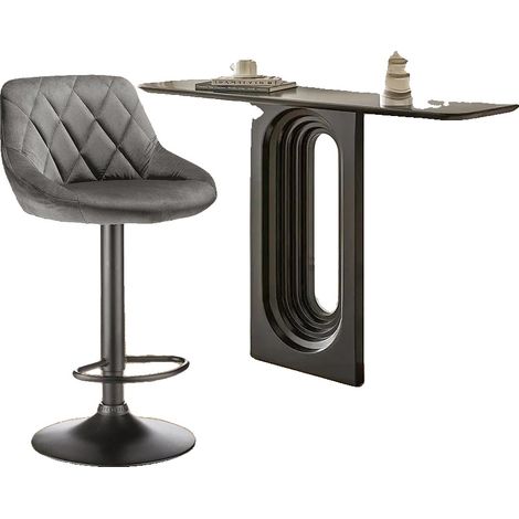 Taburete de bar, altura regulable, asiento de terciopelo cómodo, gris oscuro. (1/2)
