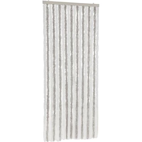 Rideau anti-mouches gris clair et blanc 56x200 cm chenille (1/5)