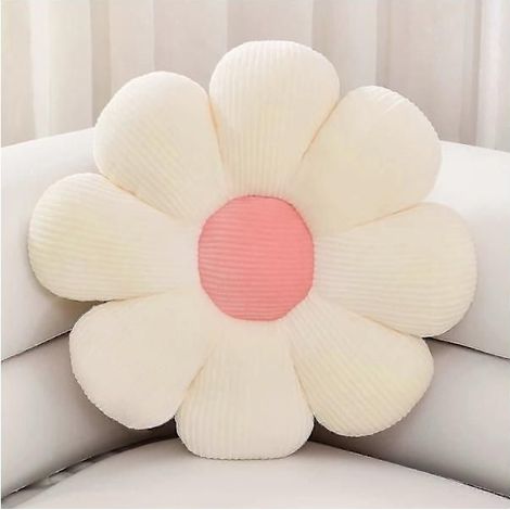Coussin fleur déco en peluche, 40 cm, blanc et rose, pour canapé, chaise ou sol (1/4)