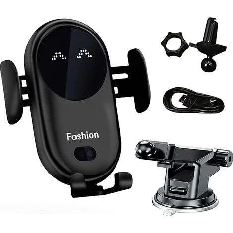 Chargeur de voiture à induction, chargeur de voiture sans fil rapide, support de téléphone de voiture à fixation automatique par pince pour portière et sortie d'air (1/5)