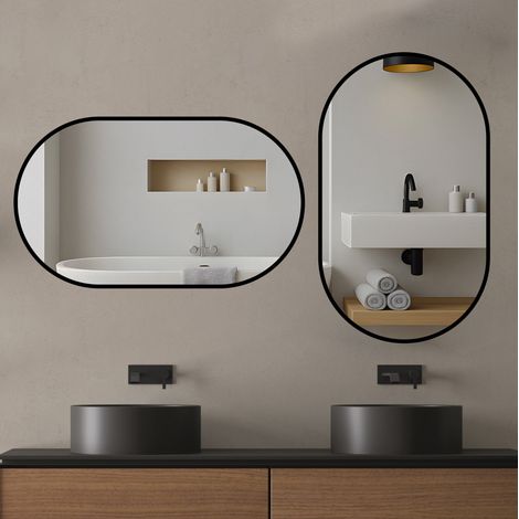 Specchio da bagno 50x80 cm in vetro nero, facile da montare, moderno FloraGrace (1/5)