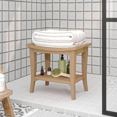 Banc de douche, Tabouret Salle de Bains, Tabouret Bas avec Étagère de Rangement50x35x45 cm Bois massif de teck NKK74052 (1/5)