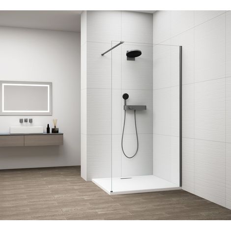 Panneau de douche monobloc ESCA GUN METAL, montage mural, verre transparent, 800 mm (1/4)