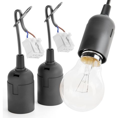 15 x Douille E27 Noire avec Connecteur Rapide et Serre-câble - Rénovation max. 60W 250V - Pour Chantier avec Ampoules