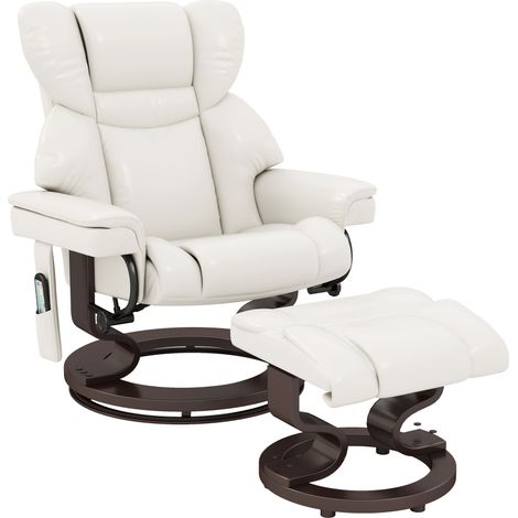 Sillón relax eléctrico giratorio con reposapiés y función masaje, polipiel blanca (1/5)