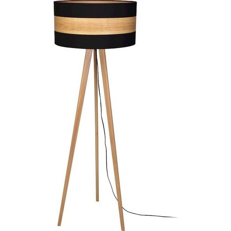 Lampadaire trépied bois clair/noir E27 60W Milagro