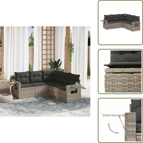 Muebles de exterior - vidaXL Set de sofás jardín y cojines 5 pzas ratán sintético gris claro - Cojines acolchados