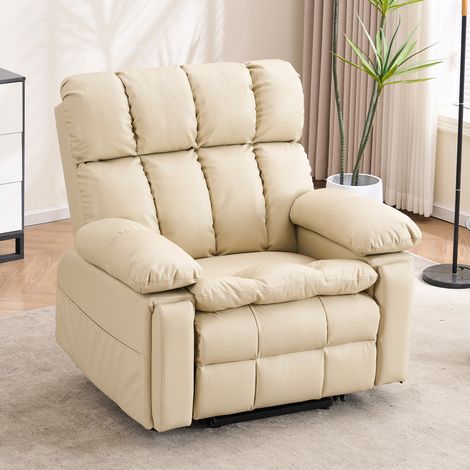 Poltrona elettrica reclinabile a due motori, poltrona relax con aiuto per alzarsi, poltrona da soggiorno relax con funzione letto, divano singolo multifunzionale (Grande Crema) (1/5)
