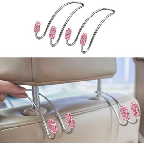 Pinkfarbene Autoaccessoires für Damen, 2 leuchtend pinkfarbene Dekohaken für Taschen und Handtaschen, robuster Rücksitzhalter, Handtaschenhaken (1/5)