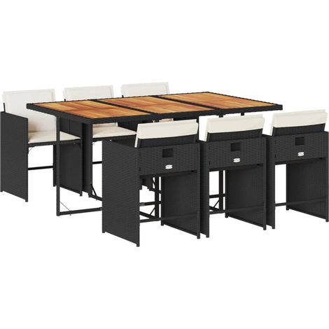 Ensemble à manger de jardin coussins 7pcs Mobilier de jardin Noir Résine tressée (1/5)