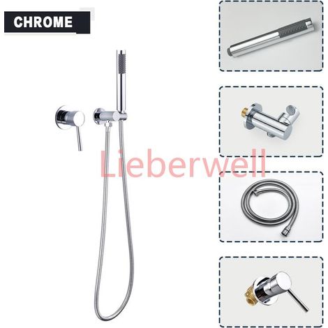 Pommeau de douche à main rond en laiton chromé or noir gris ensemble de douche support mural réglable Kit de douche de bain à économie d'eau à main (1/4)