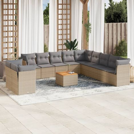 12-tlg. Garten-Sofagarnitur mit Kissen Beige Poly Rattan vidaXL (1/3)