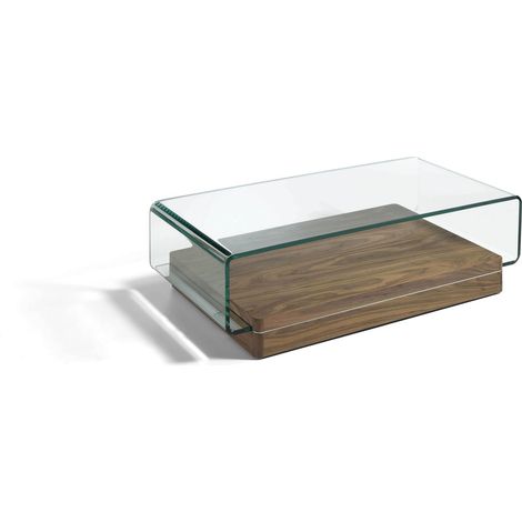 Table basse bois avec verre trempé courbé - Marron (1/5)
