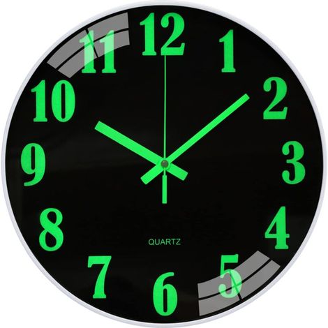 Horloge Murale Lumineuse Silencieuse 30cm Pendule Murale Fluorescente Veilleuse Nuit Grande Horloge Décorative pour Chambre Cuisine Salon Bureau-DOU