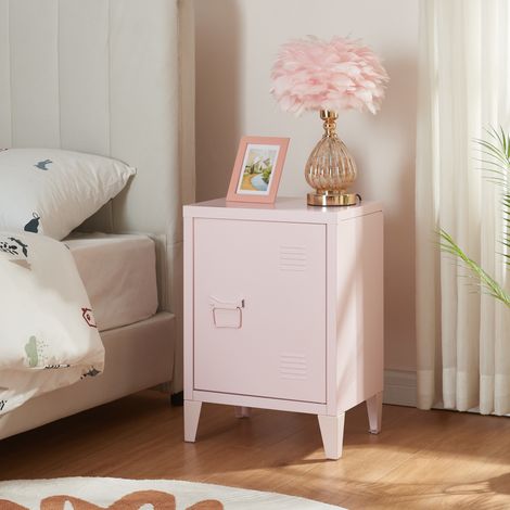 Nachtschrank Inari Türgriff links Stahl Rosa [en.casa]