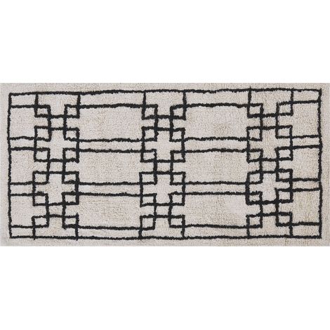 Alfombra de algodón beige 80 x 150 cm geométrico anudado escandinavo sala de estar dormitorio Turhal