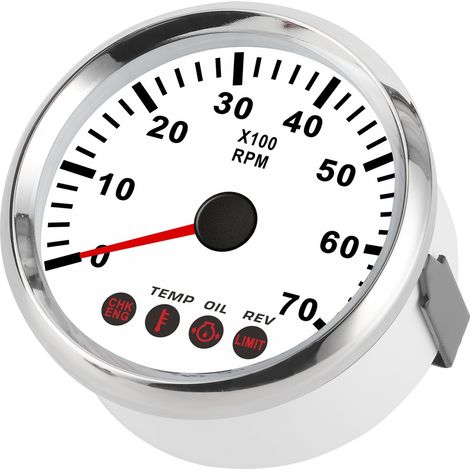 Compte-tours 0-7000 tr/min avec alarme de pression d'huile et de température moteur pour bateau, moto et camion (cadran blanc) (1/5)
