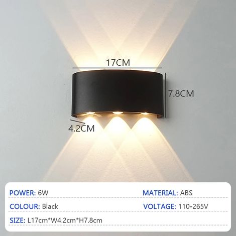 (Lumière blanche - 6000K - Noir 6W) Appliques murales LED modernes, étanches, pour intérieur et extérieur : salon, couloir, cour, jardin. (1/5)