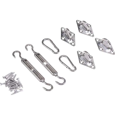 Trade-Shop HDPE Sonnensegel / Sonnenschut wasserdurchlässig atmungsaktiv Zubehör Montage Set Edelstahl Befestigung für viereckige Sonnensegel / Spannschloss Karabiner Wandöse Schrauben