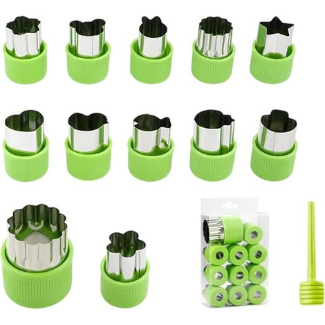 Emporte-Piece en Acier Inoxydable, 12 Pièces, Forme de Cœur, Étoile, Animaux, Poignée de Protection pour Enfants, pour légumes, Fruits, Biscuits, Pâtisseries Salade, Accessoires Cuisine Créatifs