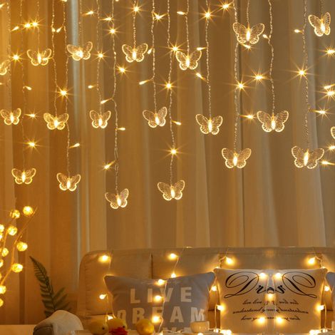 Guirlande lumineuse féérique en forme de rideau de papillons, 96 perles LED, 8 modes, type à brancher, fil de cuivre de 4 mètres pour la décoration suspendue, convient aux chambres, mariages, chambres (1/4)