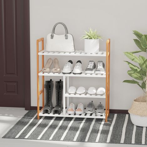 Etagère à Chaussures - étagère de Rangement - Meuble Chaussures 4 Niveaux Bois de pin étagères à Lattes MDF Blanc (1/5)