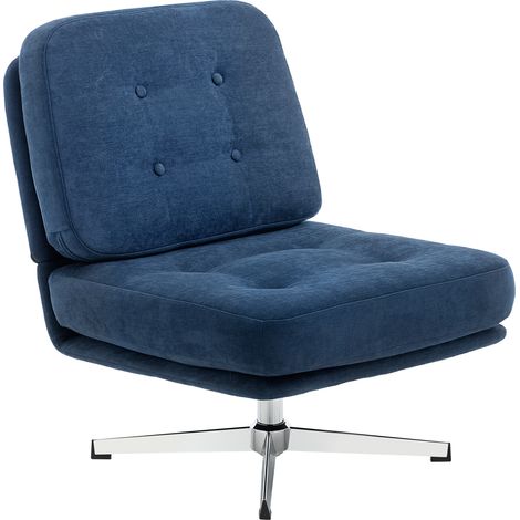 Lounge-Sessel aus dunkelblauem Chenille-Stoff, Drehsessel ohne Armlehnen, breite Sitzfläche, gekreuzte Beine, 70 x 87 x 84 cm
