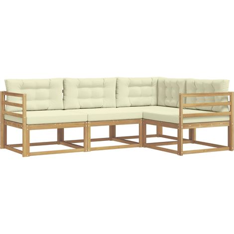 Conjunto de sofás de exterior 3 pcs Blanco y Crema Poliéster vidaXL (1/5)