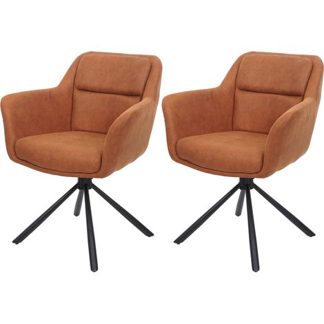 Lot de 2 chaises de salle à manger HWC-K33 - chaise de cuisine - pivotante Auto-Position - tissu/textile - aspect daim marron (1/5)