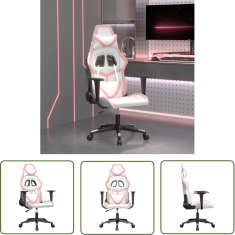 The Living Store Gaming-Stuhl mit Massagefunktion Weiß und Rosa Kunstleder - Gaming Stuhl - Gamer Chair - PC Stuhl - Schreibtischstuhl - Ergonomischer Stuhl (1/5)