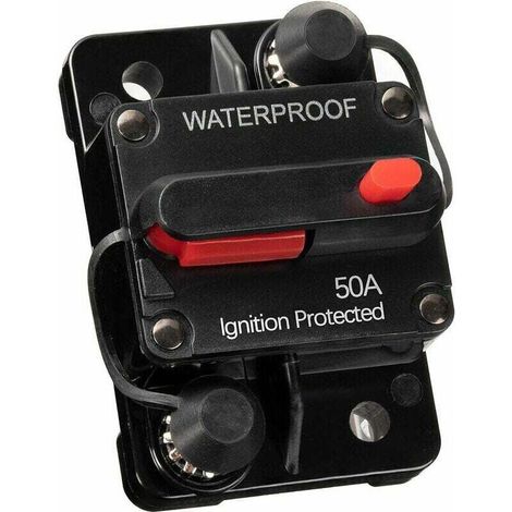 Disjoncteur de voiture étanche de 50A pour systèmes 12V-48V DC, avec un porte-fusible à réinitialisation manuelle, adapté aux bateaux et voitures. (1/5)