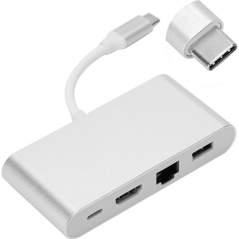 Adaptateur 4 en 1 USB-C vers USB 3.0 + HDMI + Port Réseau Gigabit + Charge PD (1/5)