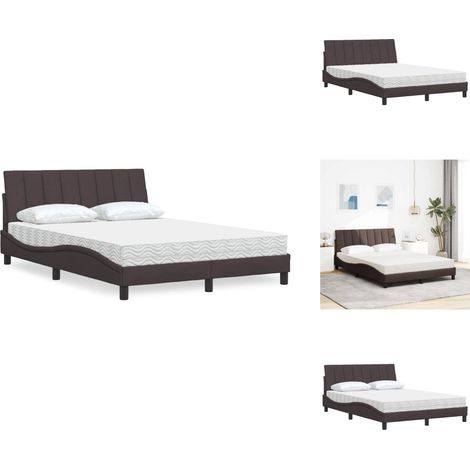 Lit avec matelas marron foncé 140x190 cm tissu - Lit - Lits - Meuble De Chambre À Coucher - Sommier (1/5)