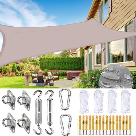 Voile d'ombrage kaki et imperméable rectangulaire, 200 x 200 cm, bloque 95% des rayons UV, livré avec kit de fixation et cordes, pour jardin,terrasse (1/5)