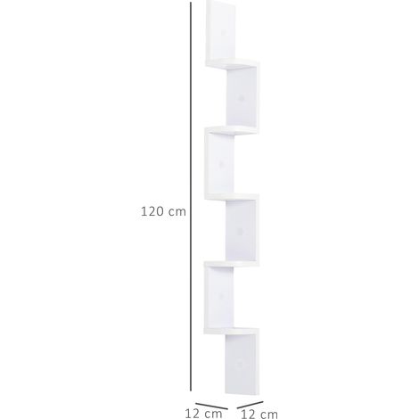 Étagère d'angle Murale à 5 Niveaux Hauteur 120 cm Forme de Zigzag en Bois Blanc (1/5)